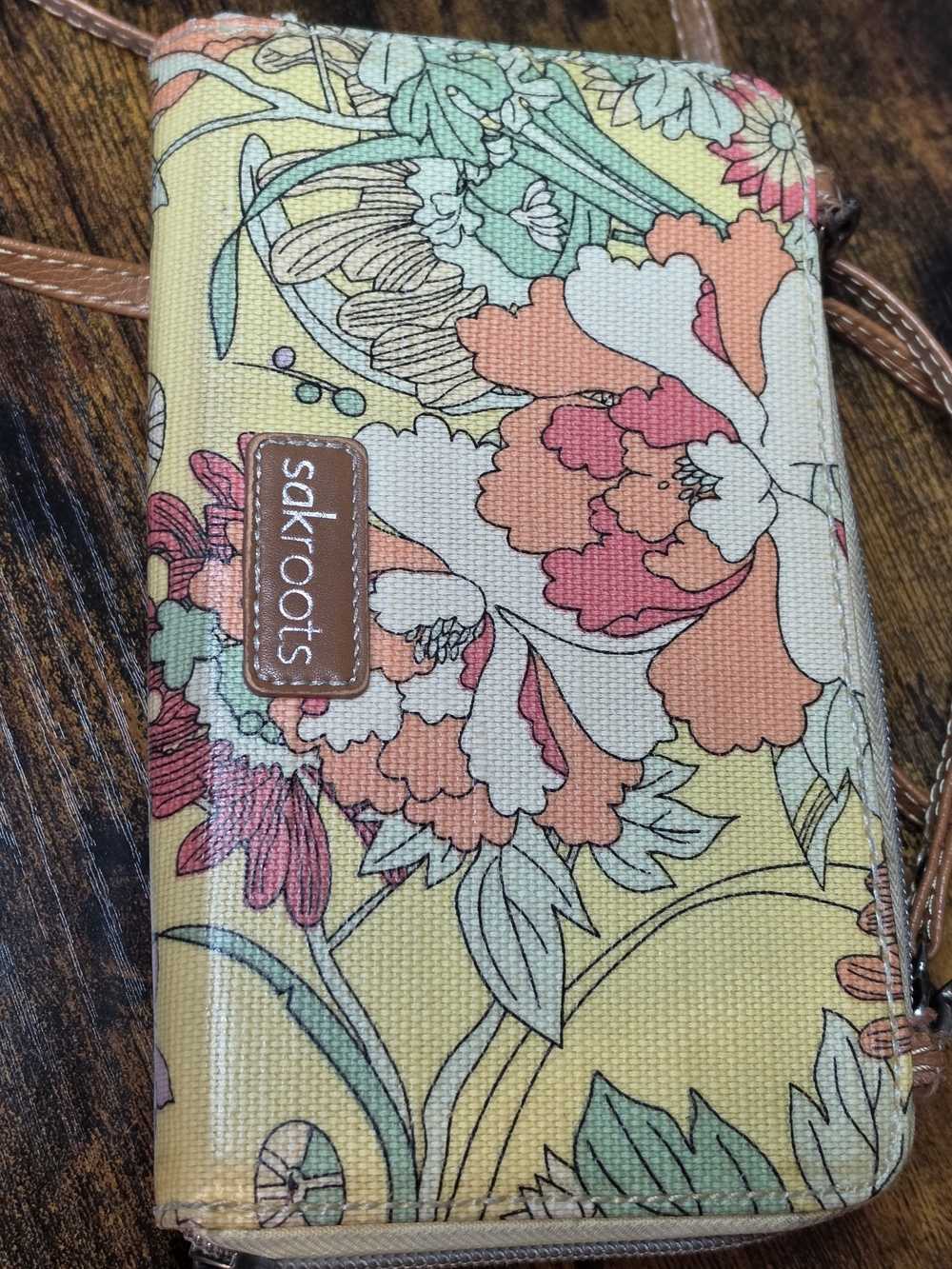 Sakroots Yellow Floral Crossbody Wallet with Tan Strap - Picture 7 of 12